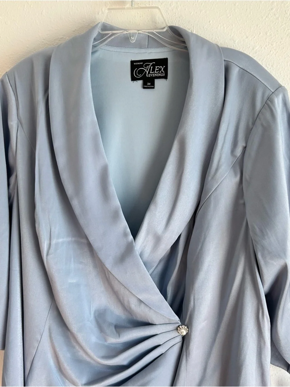 Alex Evenings Shimmer Blouse Womens Plus Size 3X Blue 3/4 Sleeves Formal Wedding - Picture 3 of 10